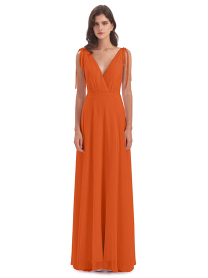 Reagan Floor Length V-neck Chiffon Bridesmaid Dresses