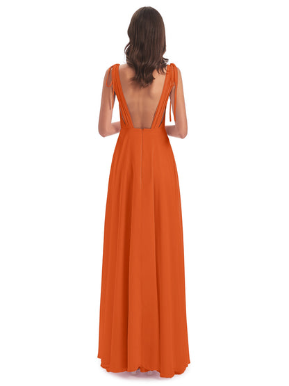 Reagan Floor Length V-neck Chiffon Bridesmaid Dresses