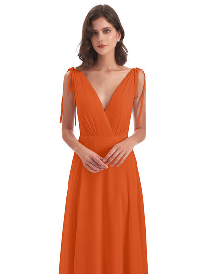 Reagan Floor Length V-neck Chiffon Bridesmaid Dresses