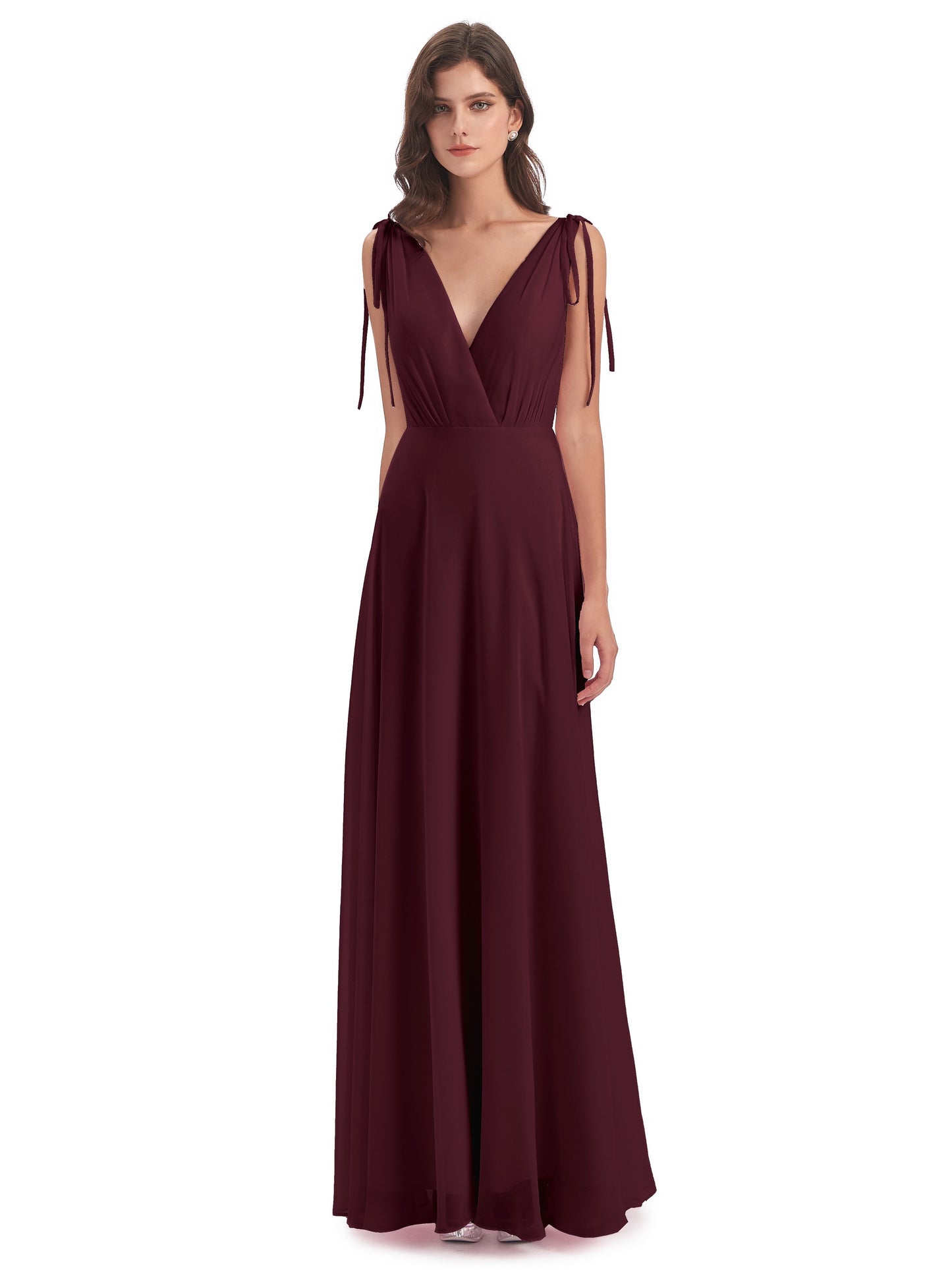 Reagan Floor Length V-neck Chiffon Bridesmaid Dresses