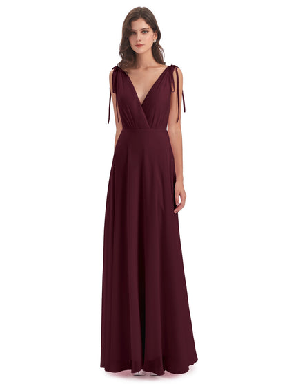 Reagan Floor Length V-neck Chiffon Bridesmaid Dresses