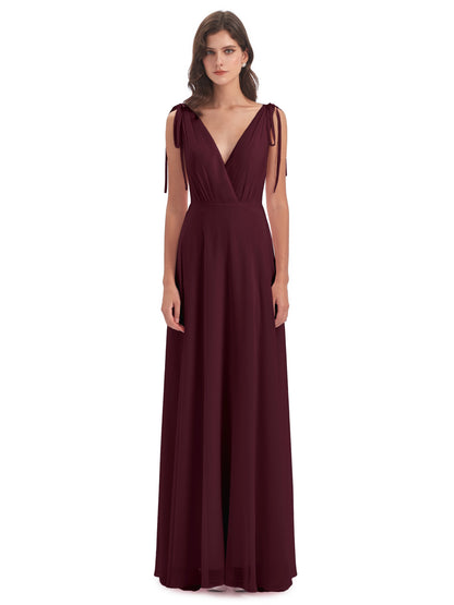 Reagan Floor Length V-neck Chiffon Bridesmaid Dresses