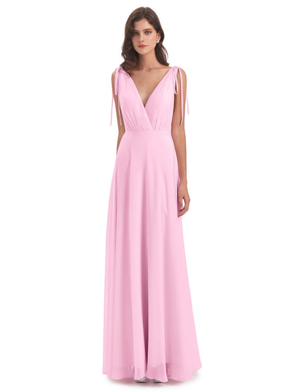 Reagan Floor Length V-neck Chiffon Bridesmaid Dresses