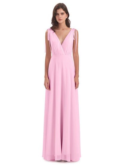 Reagan Floor Length V-neck Chiffon Bridesmaid Dresses