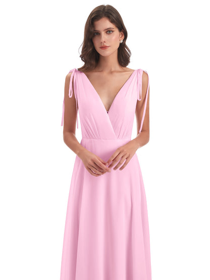 Reagan Floor Length V-neck Chiffon Bridesmaid Dresses