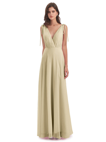 Reagan Floor Length V-neck Chiffon Bridesmaid Dresses