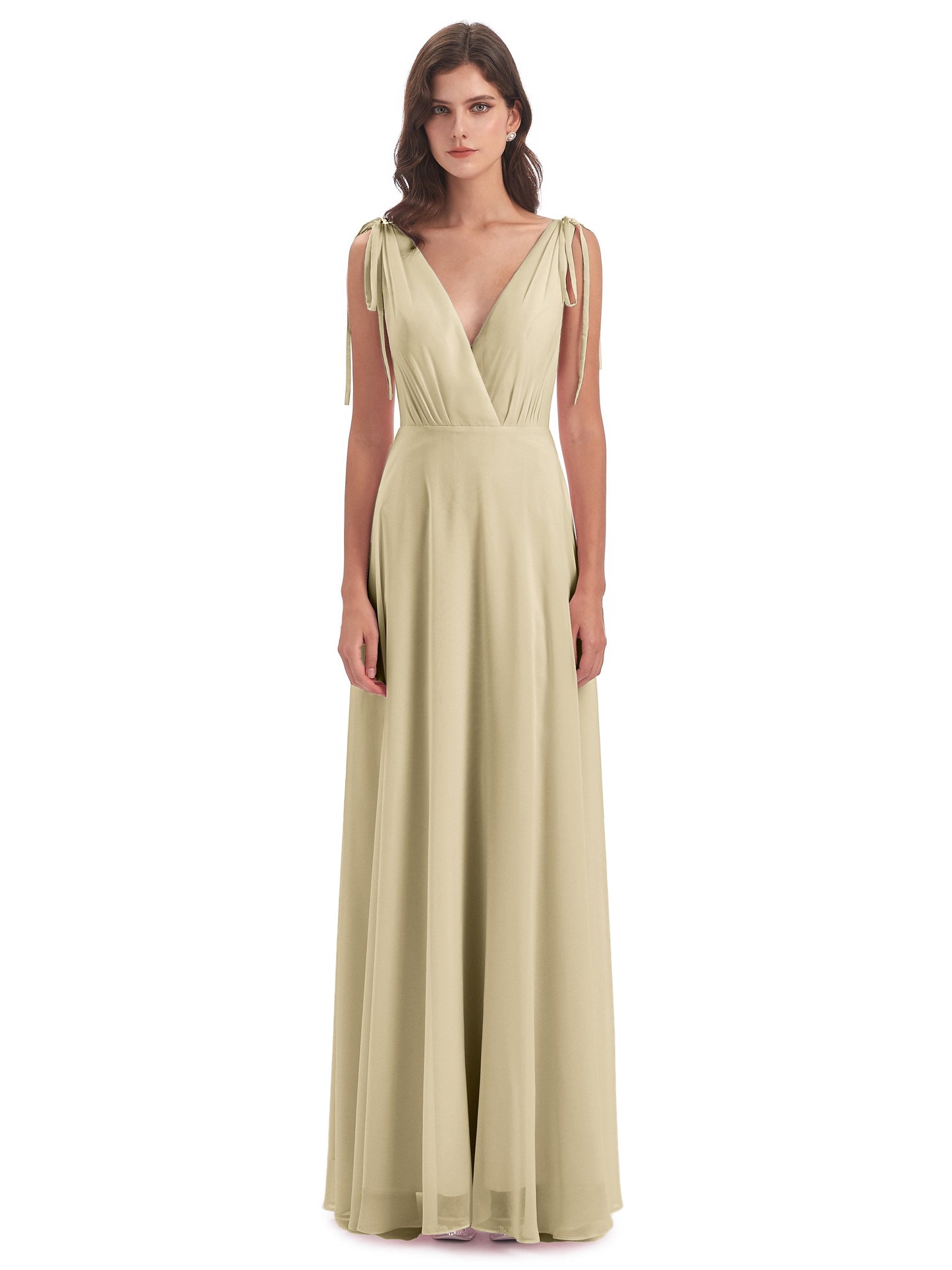 Reagan Floor Length V-neck Chiffon Bridesmaid Dresses