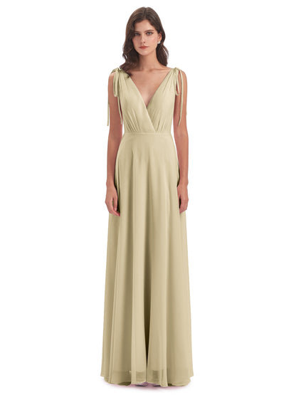 Reagan Floor Length V-neck Chiffon Bridesmaid Dresses