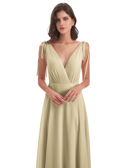 Reagan Floor Length V-neck Chiffon Bridesmaid Dresses