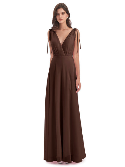 Reagan Floor Length V-neck Chiffon Bridesmaid Dresses