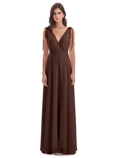 Reagan Floor Length V-neck Chiffon Bridesmaid Dresses
