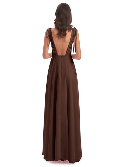 Reagan Floor Length V-neck Chiffon Bridesmaid Dresses
