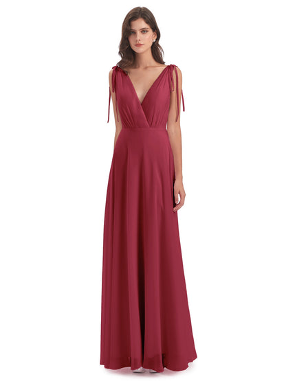 Reagan Floor Length V-neck Chiffon Bridesmaid Dresses