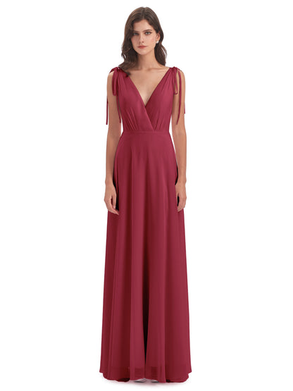 Reagan Floor Length V-neck Chiffon Bridesmaid Dresses