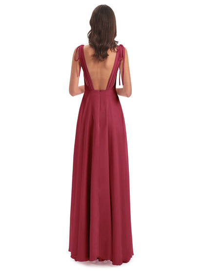 Reagan Floor Length V-neck Chiffon Bridesmaid Dresses
