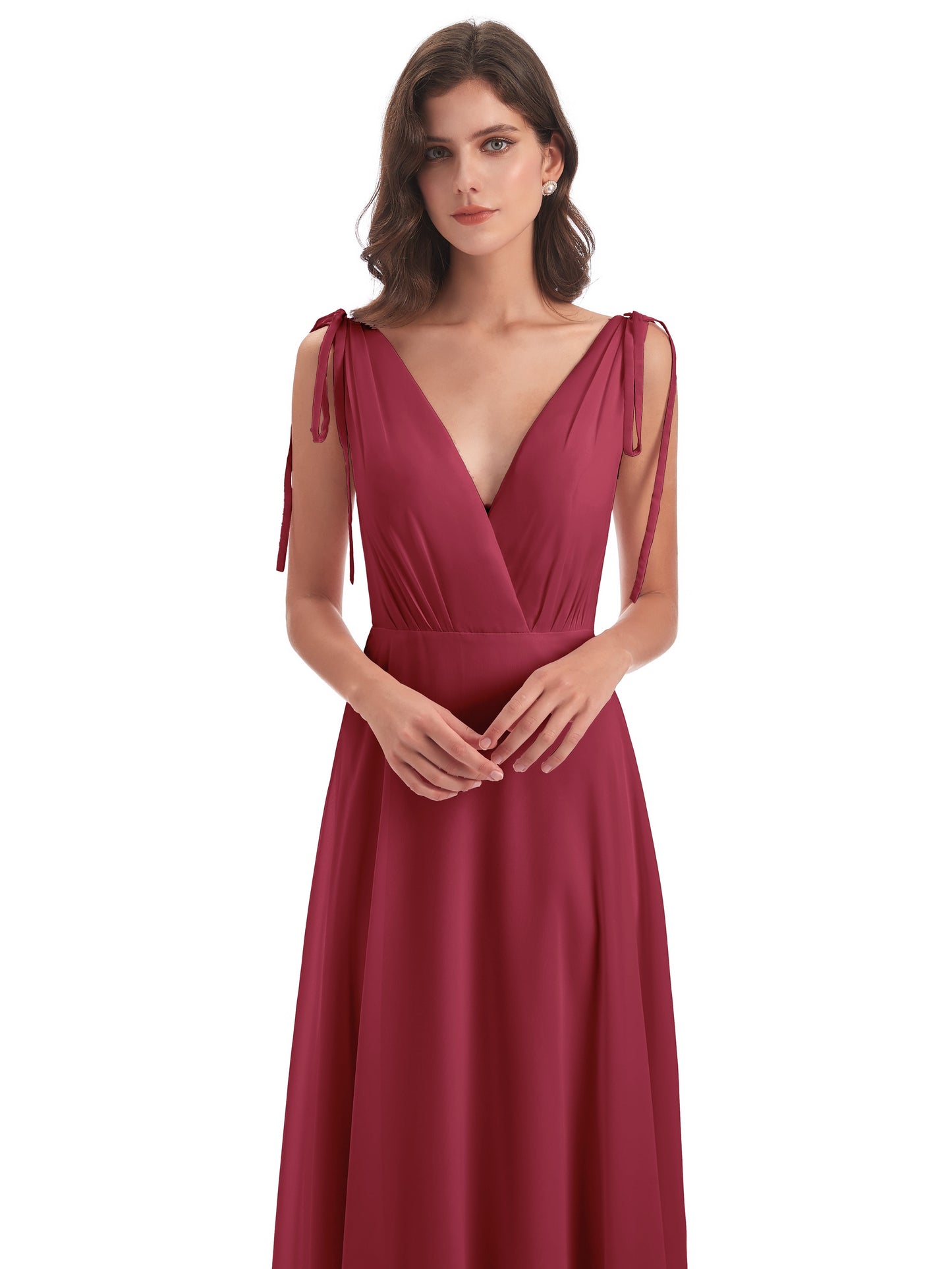 Reagan Floor Length V-neck Chiffon Bridesmaid Dresses