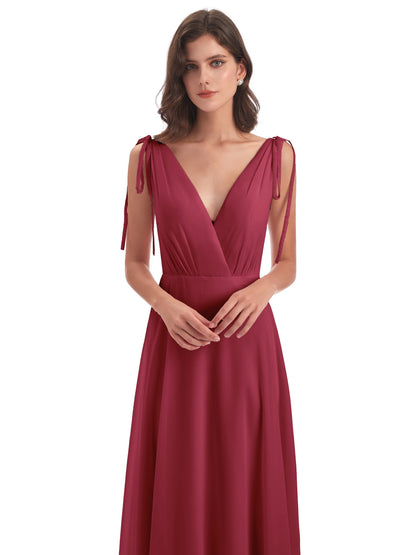 Reagan Floor Length V-neck Chiffon Bridesmaid Dresses