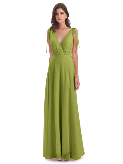 Reagan Floor Length V-neck Chiffon Bridesmaid Dresses