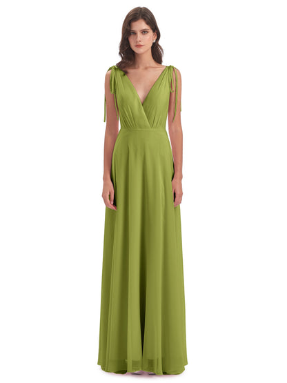 Reagan Floor Length V-neck Chiffon Bridesmaid Dresses