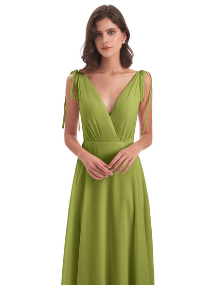 Reagan Floor Length V-neck Chiffon Bridesmaid Dresses