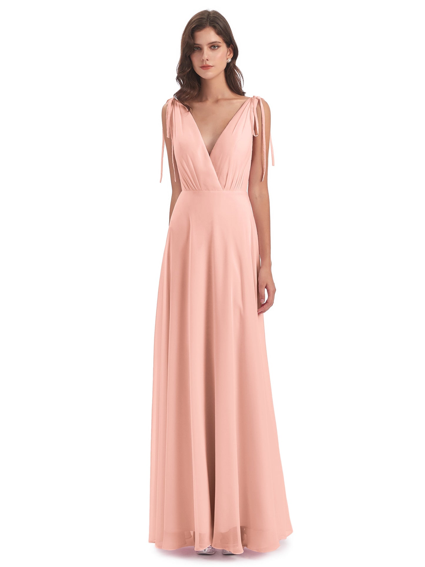 Reagan Floor Length V-neck Chiffon Bridesmaid Dresses