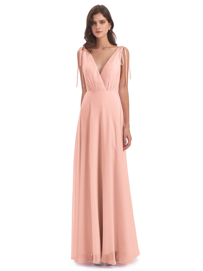 Reagan Floor Length V-neck Chiffon Bridesmaid Dresses