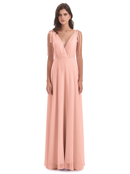 Reagan Floor Length V-neck Chiffon Bridesmaid Dresses