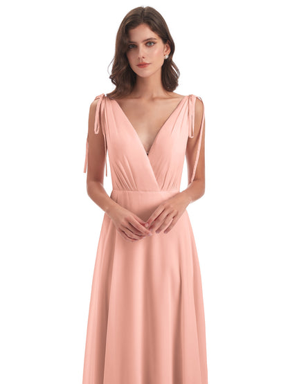 Reagan Floor Length V-neck Chiffon Bridesmaid Dresses