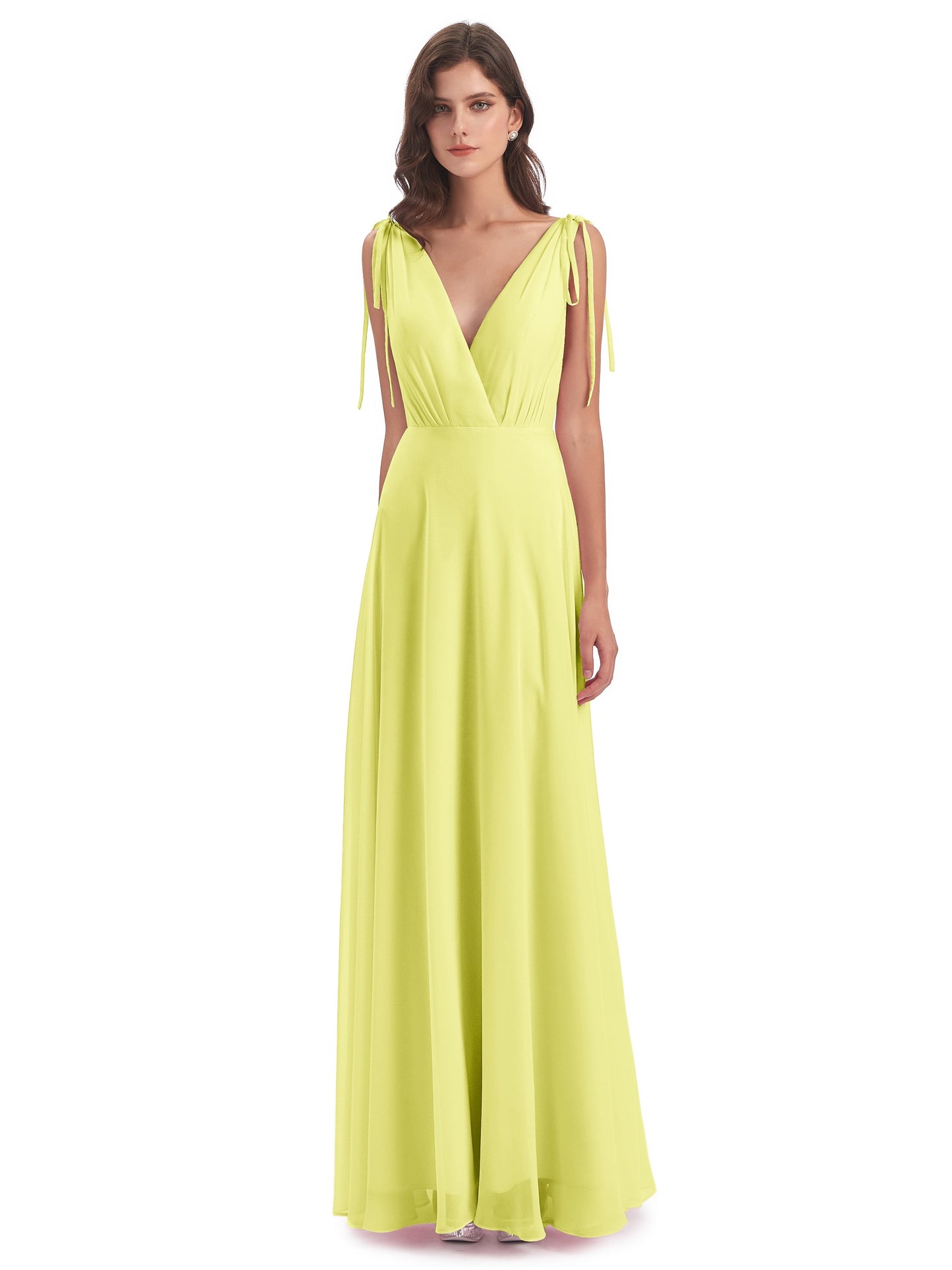 Reagan Floor Length V-neck Chiffon Bridesmaid Dresses