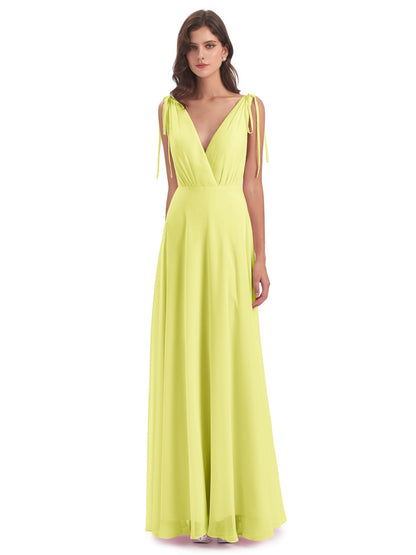 Reagan Floor Length V-neck Chiffon Bridesmaid Dresses