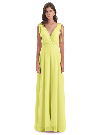 Reagan Floor Length V-neck Chiffon Bridesmaid Dresses