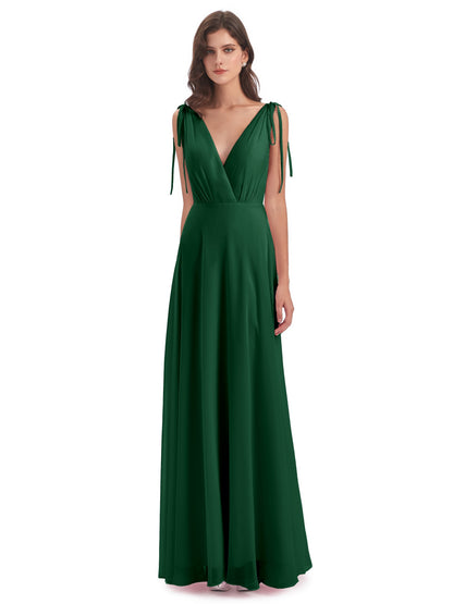 Reagan Floor Length V-neck Chiffon Bridesmaid Dresses