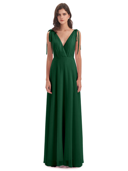 Reagan Floor Length V-neck Chiffon Bridesmaid Dresses