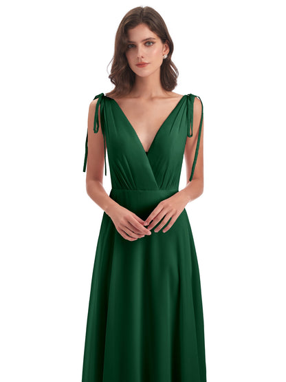 Reagan Floor Length V-neck Chiffon Bridesmaid Dresses