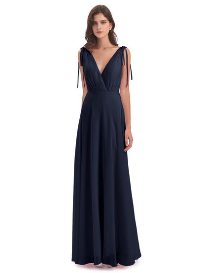 Reagan Floor Length V-neck Chiffon Bridesmaid Dresses