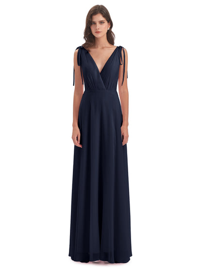 Reagan Floor Length V-neck Chiffon Bridesmaid Dresses
