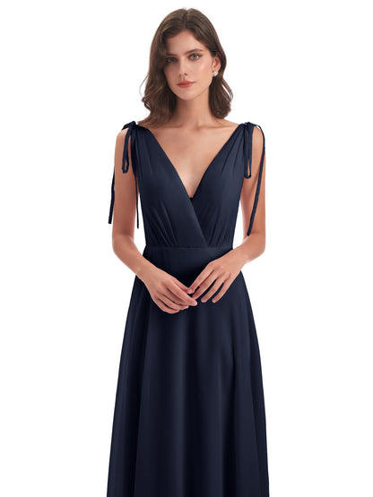 Reagan Floor Length V-neck Chiffon Bridesmaid Dresses