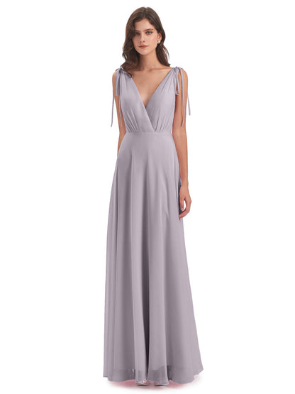 Reagan Floor Length V-neck Chiffon Bridesmaid Dresses