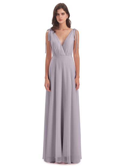 Reagan Floor Length V-neck Chiffon Bridesmaid Dresses
