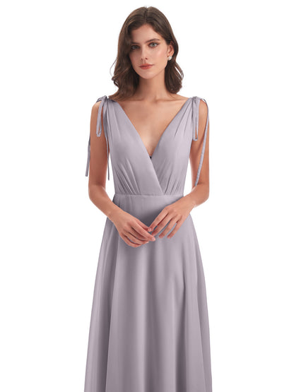 Reagan Floor Length V-neck Chiffon Bridesmaid Dresses