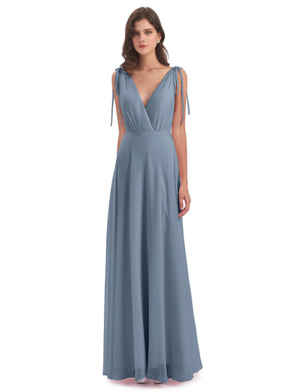 Reagan Floor Length V-neck Chiffon Bridesmaid Dresses