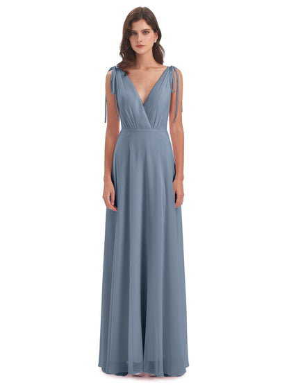 Reagan Floor Length V-neck Chiffon Bridesmaid Dresses