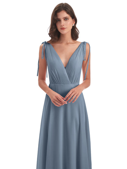 Reagan Floor Length V-neck Chiffon Bridesmaid Dresses