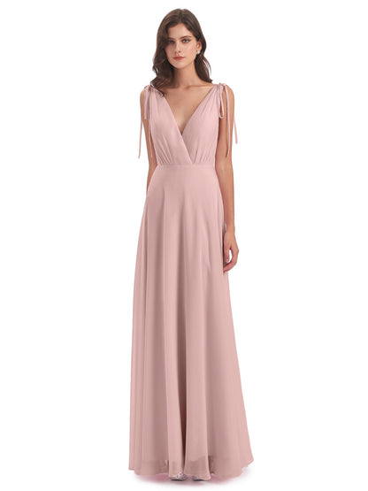 Reagan Floor Length V-neck Chiffon Bridesmaid Dresses