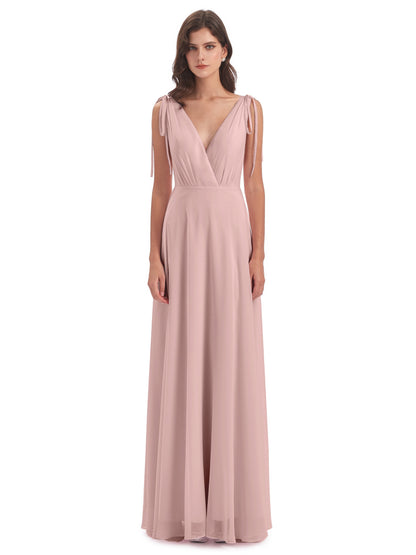 Reagan Floor Length V-neck Chiffon Bridesmaid Dresses