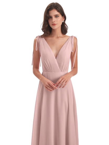 Reagan Floor Length V-neck Chiffon Bridesmaid Dresses