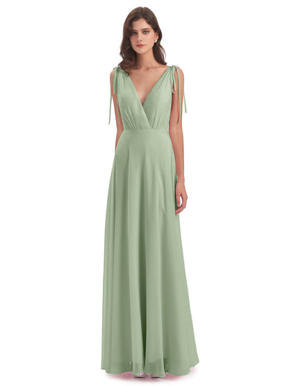 Reagan Floor Length V-neck Chiffon Bridesmaid Dresses
