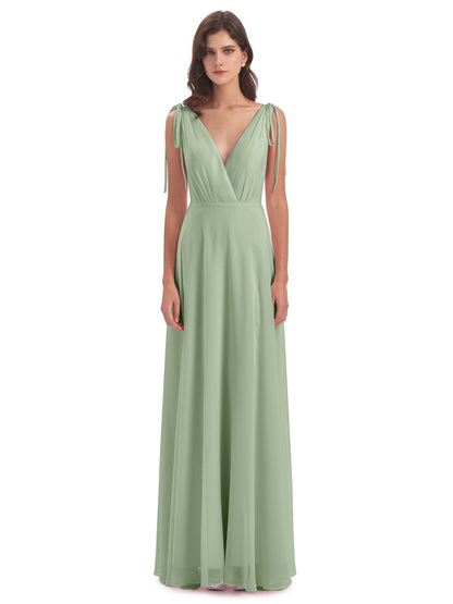 Reagan Floor Length V-neck Chiffon Bridesmaid Dresses