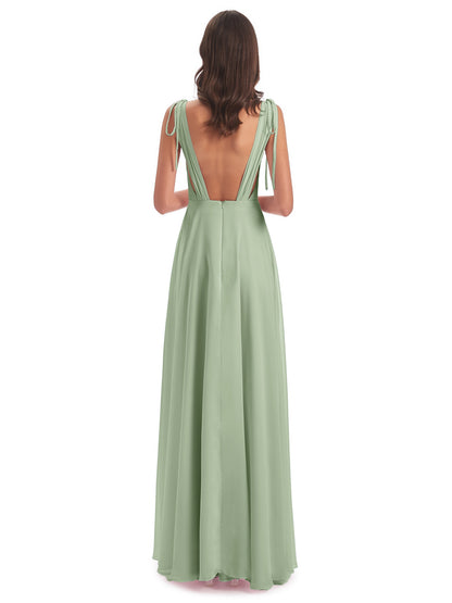 Reagan Floor Length V-neck Chiffon Bridesmaid Dresses