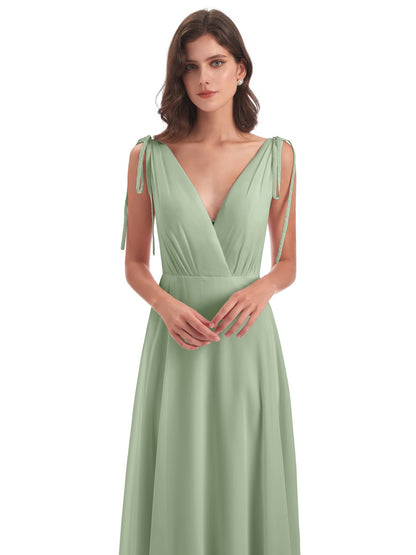 Reagan Floor Length V-neck Chiffon Bridesmaid Dresses
